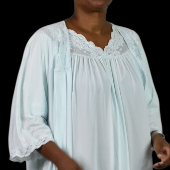 Vintage Shadowline Peignoir Set Blue Powder Chiffon Sheer Nylon Gown Robe XL - Picture 5 of 16